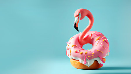 Flamingo donut funny illustration. Generative AIの素材