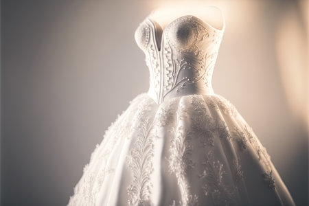 Elegant wedding dress , prom dress on hanger. Generative AIの素材