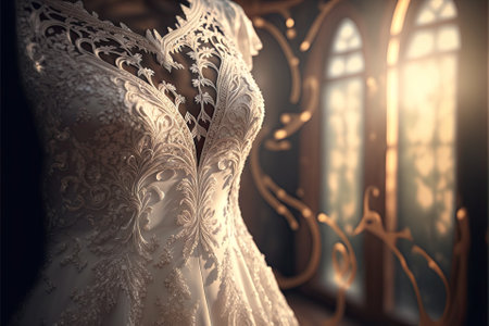 Elegant wedding dress , prom dress on hanger. Generative AIの素材