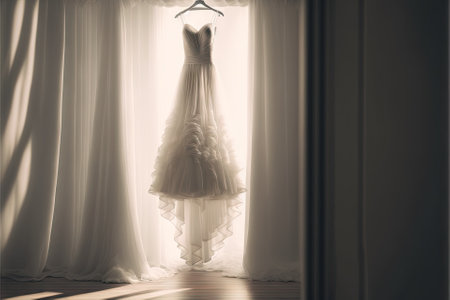 Elegant wedding dress , prom dress on hanger. Generative AIの素材