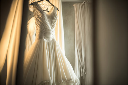 Elegant wedding dress , prom dress on hanger. Generative AIの素材