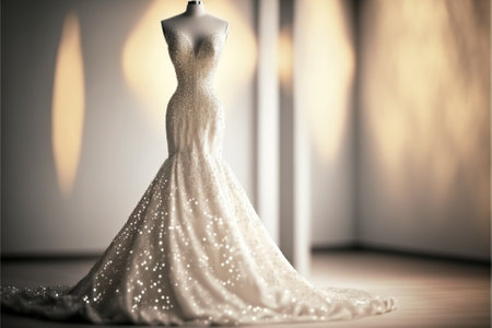 Elegant wedding dress , prom dress on hanger. Generative AIの素材