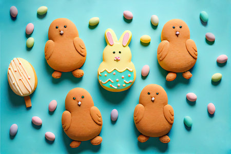 Cookie in a shape of easter rabbit, minimalist style. Generative AIの素材