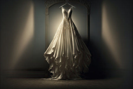 Elegant wedding dress , prom dress on hanger. Generative AIの素材