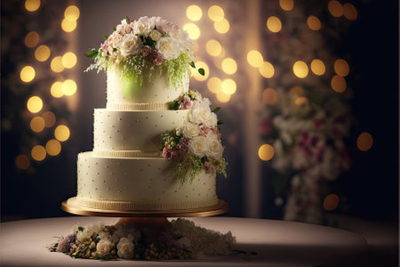 Elegant layered wedding cake. Generative AIの素材