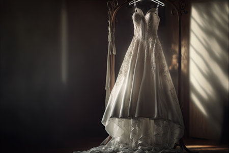 Elegant wedding dress , prom dress on hanger. Generative AIの素材