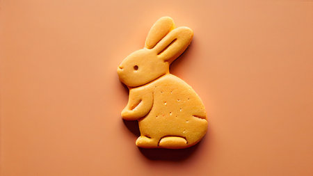 Cookie in a shape of easter rabbit, minimalist style. Generative AIの素材
