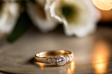 Beautiful wedding engagement ring macro image. Generative AIの素材