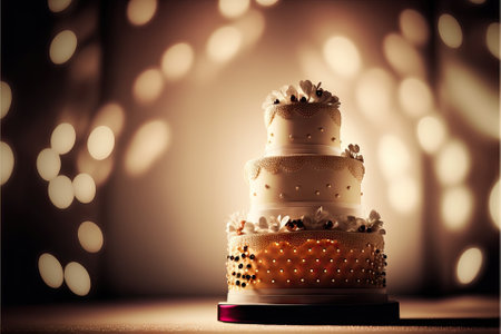 Elegant layered wedding cake. Generative AIの素材