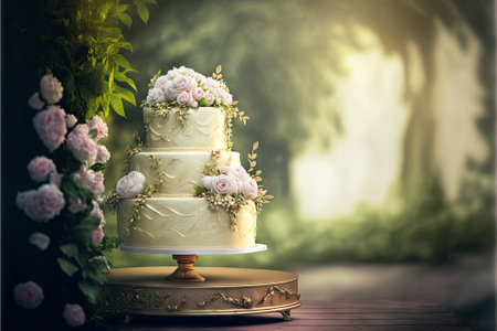 Elegant layered wedding cake. Generative AIの素材