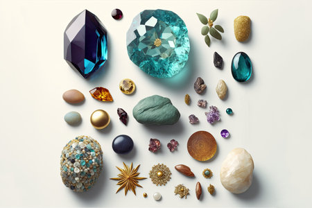 Arrangement of precious stones for jewelry making, flat lay style. Generative AIの素材