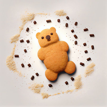 Cookie in a shape of bear , minimalist style. Generative AIの素材