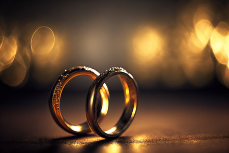 Pair of elegant wedding engagement ring macro image. Generative AIの素材