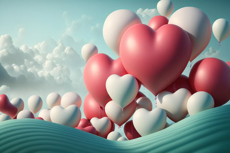 Valentine's day baloon banner. Generative AI.の素材