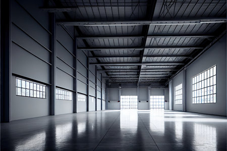 Interior of empty industrial warehouse or garage. Generative AIの素材