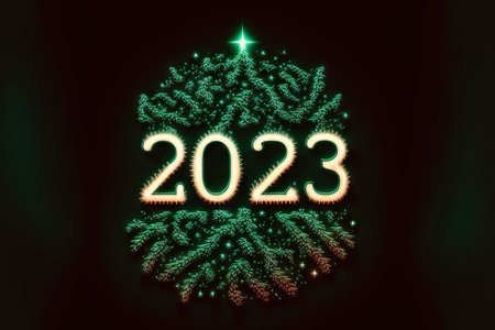 New Year 2023 celebration font. yellow electric style. Generative AIの素材