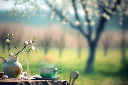 Spring romantic picnic. Generative AIの素材