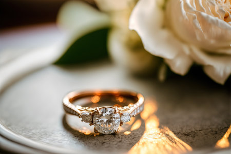 Beautiful wedding engagement ring macro image. Generative AIの素材