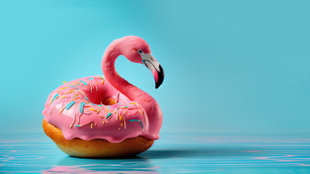 Flamingo donut funny illustration. Generative AIの素材