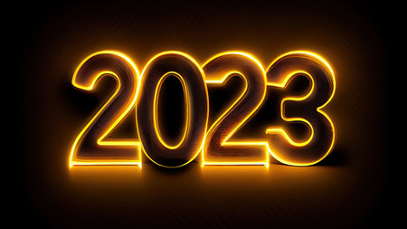 New Year 2023 celebration font. yellow electric style. Generative AIの素材