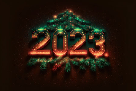 New Year 2023 celebration font. yellow electric style. Generative AIの素材