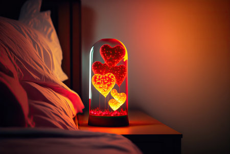 Lava lamp in a bedroom, romantic Valentine's day ambience. Generative AIの素材