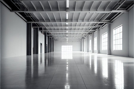 Interior of empty industrial warehouse or garage. Generative AIの素材