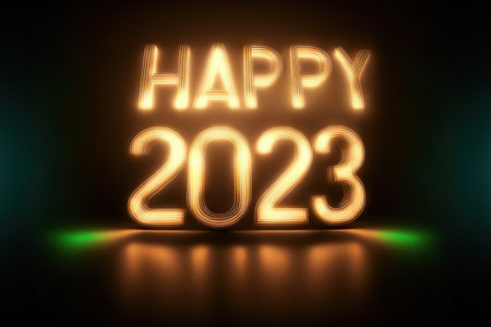 New Year 2023 celebration font. yellow electric style. Generative AIの素材