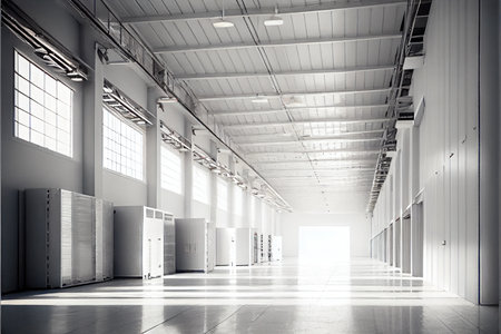 Interior of empty industrial warehouse or garage. Generative AIの素材