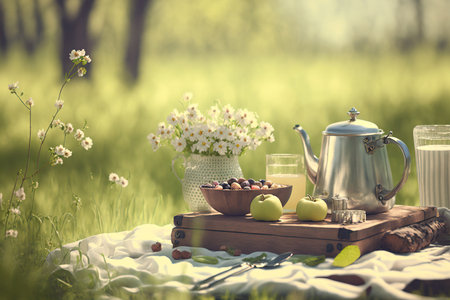Spring romantic picnic. Generative AIの素材