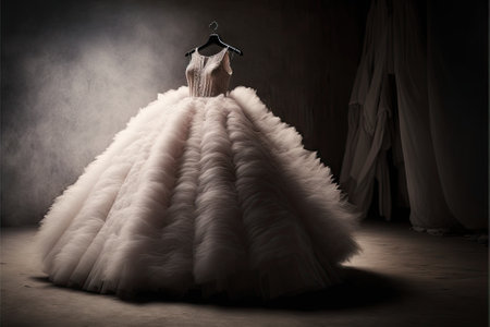 Elegant wedding dress , prom dress on hanger. Generative AIの素材