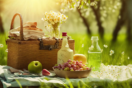 Spring romantic picnic. Generative AIの素材