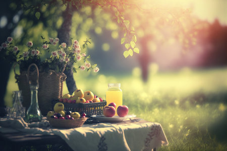 Spring romantic picnic. Generative AIの素材
