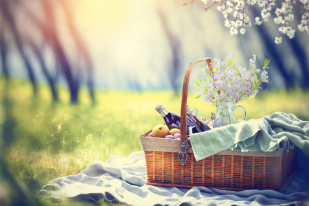 Spring romantic picnic. Generative AIの素材
