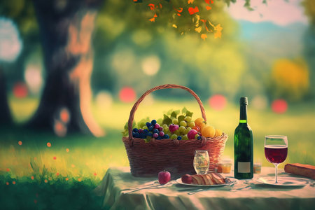 Summer romantic picnic. Generative AIの素材