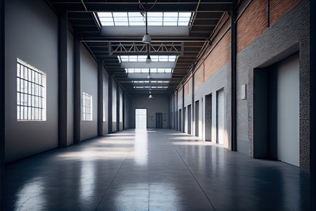 Interior of empty industrial warehouse or garage. Generative AIの素材