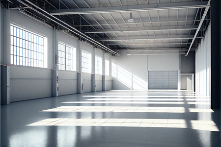 Interior of empty industrial warehouse or garage. Generative AIの素材