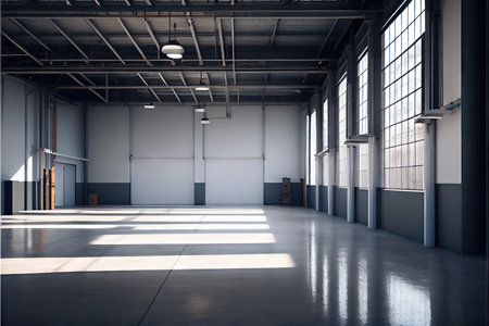 Interior of empty industrial warehouse or garage. Generative AIの素材
