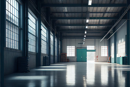 Interior of empty industrial warehouse or garage. Generative AIの素材