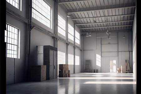 Interior of empty industrial warehouse or garage. Generative AIの素材