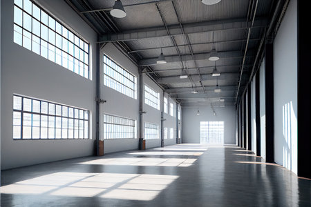 Interior of empty industrial warehouse or garage. Generative AIの素材