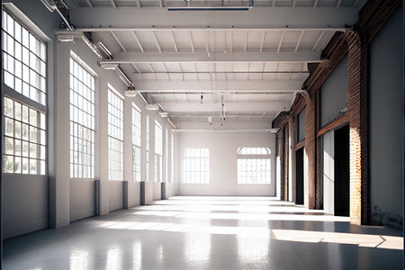Interior of empty industrial warehouse or garage. Generative AIの素材