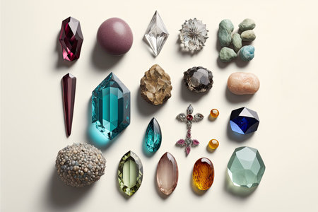 Arrangement of precious stones for jewelry making, flat lay style. Generative AIの素材