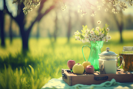 Spring romantic picnic. Generative AIの素材