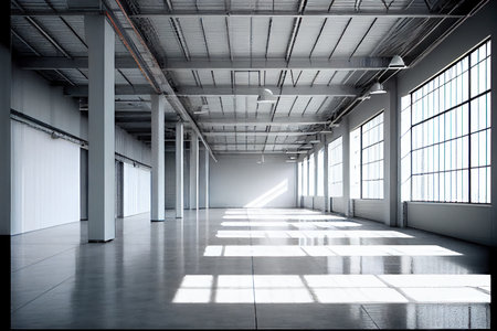 Interior of empty industrial warehouse or garage. Generative AIの素材