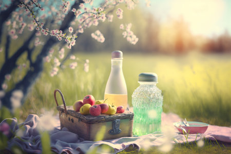 Spring romantic picnic. Generative AIの素材