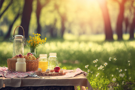 Spring romantic picnic. Generative AIの素材