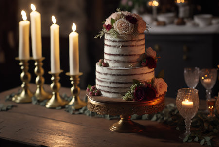 Elegant layered wedding cake. Generative AIの素材