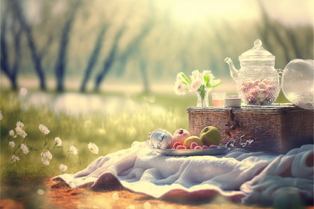 Spring romantic picnic. Generative AIの素材