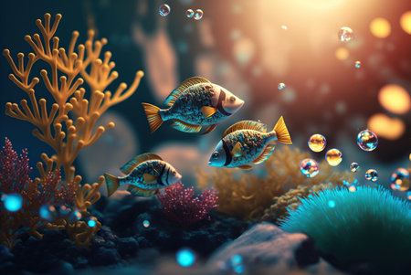Colorful tropical fish swimming in the ocean. Generative AIの素材